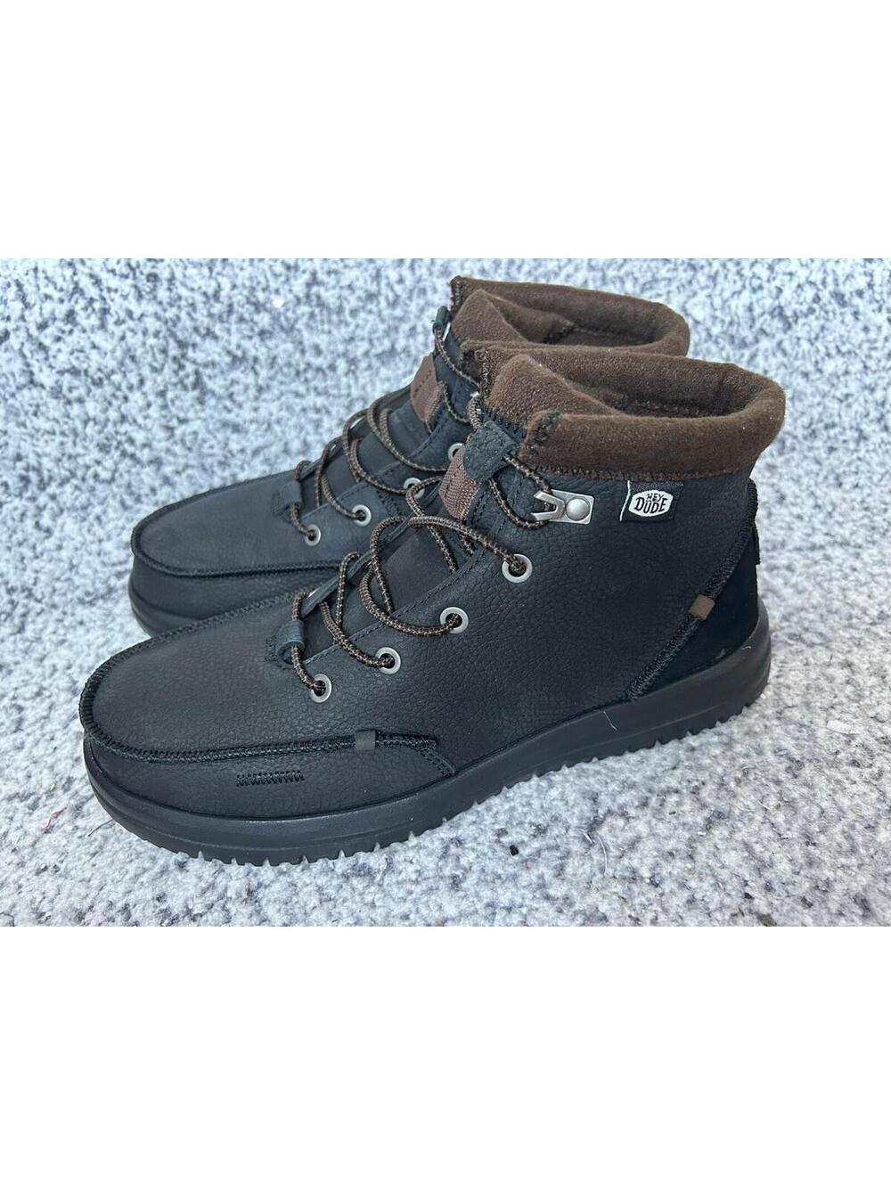 Hey Dude Bradley 40189-001 Boots Mens Black Leather Moc Toe Ankle Casual Size 9